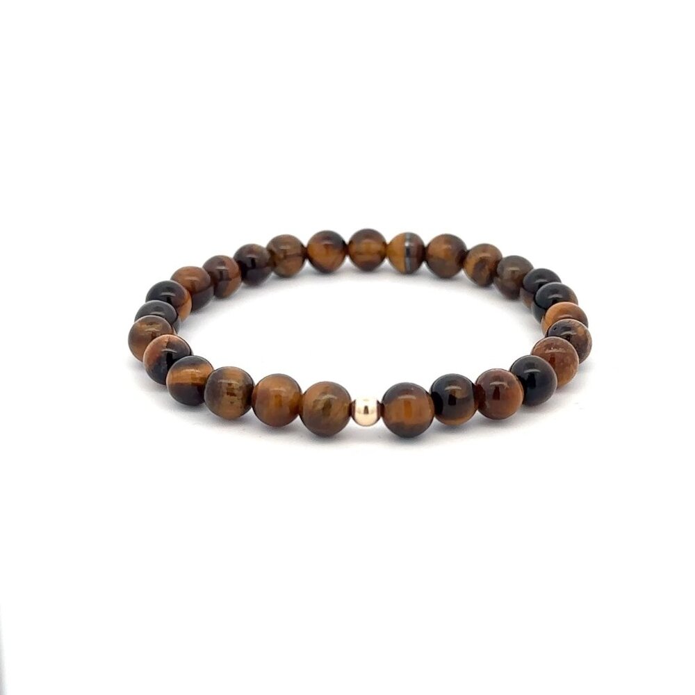 Gemstones Tiger's Eye 6mm Stretchable Bracelet 14k Gold Polished Bead Charm